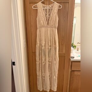Lace maxi dress with built in romper